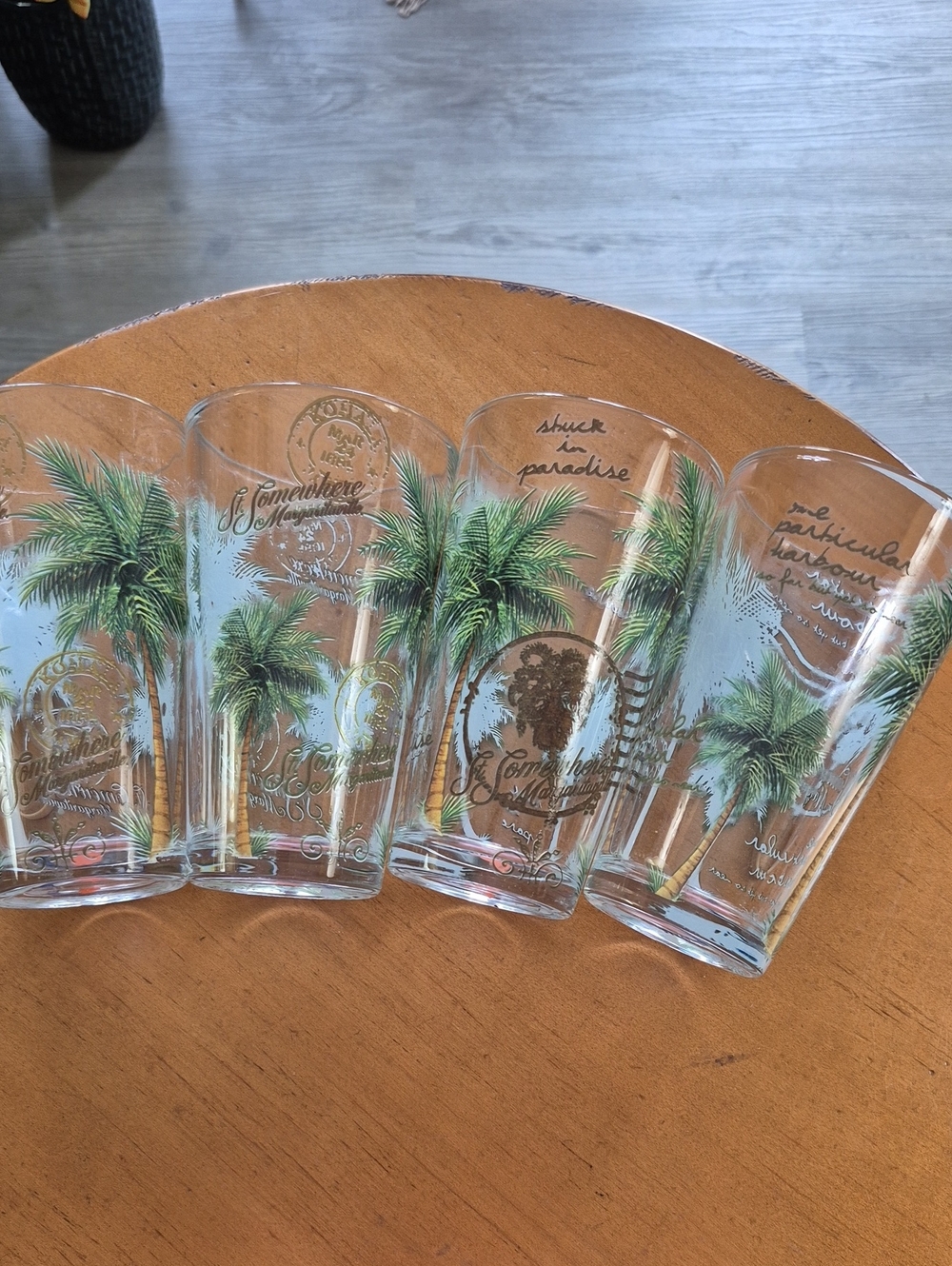 Set of 4 Margaritaville Tropical Palm Print Drinking Glasses -
